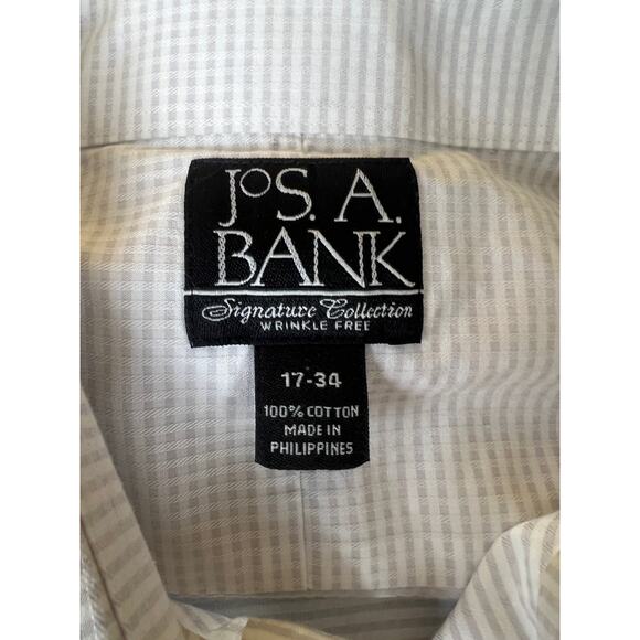 Jos A. Bank Wrinkle Free White Gray Check Cuff Link Dress Shirt 17-34 - Picture 2 of 5
